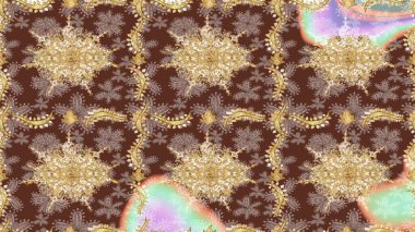 Lüks, kraliyet ve Viktorya dönemi konsepti. Kahverengi yerine altın rengi barok çiçekli eskiz deseni. Kahverengi renklerde altın element. Süslü raster dekorasyonu.