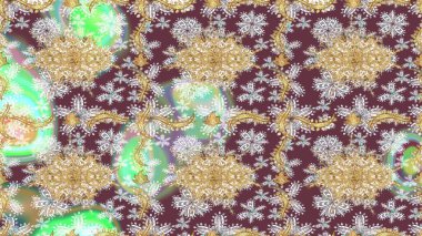 Kahverengi renkler üzerinde klasik oryantal desen. Geleneksel raster ve altın desen. Damask taslak süsü.