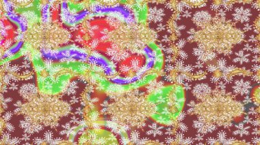 Süslü dekorasyon. Damask altın soyut çiçek deseni nötr renklerde. Raster illüstrasyonu.