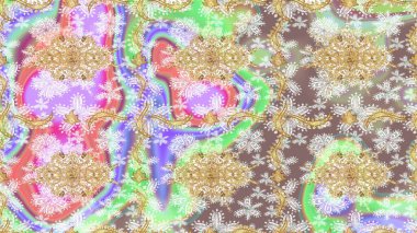 Altın elementlerle nötr renklerde altın desen. Klasik altın desenli çizim. Raster geleneksel oryantasyon süsü.