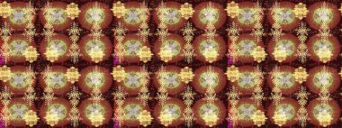 Güzel tasarım. Kahverengi, nötr ve sarı kar taneleri. Noel için tatil tasarımı, yeni yıl moda baskıları. Raster illüstrasyonu. Kar tanelerinin soyut arkaplanlı Noel arkaplanı.