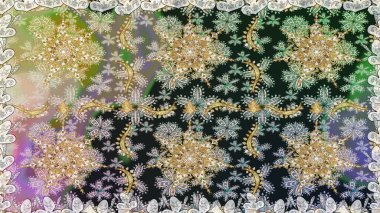 Raster illüstrasyonu. Kusursuz ortaçağ çiçek deseni. Gri renklerde altın. Doğum günü kartı, davetiye ya da afiş için iyidir. Dekoratif simetri arabesk.