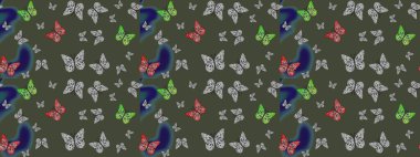 Kelebekli çizim şekli. Çizim, karalama, karalama. Sonsuz. Raster illüstrasyonu. Erkekler, kızlar, kıyafetler, duvar kağıtları için soyut çizim kalıbı.