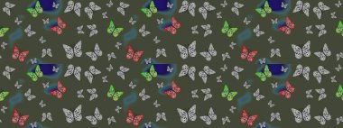 Raster illüstrasyonu. Yeşil lekeli güzel kelebek kumaşı dokusu. Bahar Kelebeği teması. Duvar kağıdı için böcek dokusunun tekrarı.