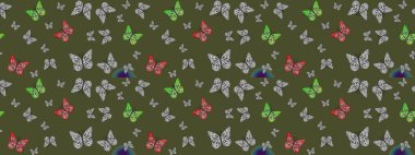 Sevimli kelebekler. Raster geleneksel halk güzel dekor yeşil arka planda kıyafet tasarımı için.