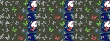 Şirin kelebek yeşil raster desenli. Robot resim. Giysi tasarımı için dekor.