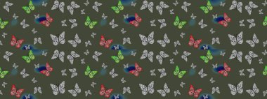 Web sayfası geçmişleri, duvar kağıtları, tekstil ve yüzey dokuları için mükemmel. Renkli kelebekler. Raster illüstrasyonu. Çizim deseni.