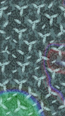 El çizimi. Raster illüstrasyonu. Çiçekli, yapraklı, çiçek desenli çizim..