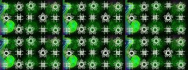 Kar tanelerinin soyut arkaplanlı Noel arkaplanı. Güzel tasarım. Yeşil, siyah ve mavi kar taneleri. Raster illüstrasyonu. Noel için tatil tasarımı, Yeni Yıl moda baskıları.