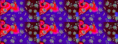 Süslü kumaş deseni. Çiçekli çiçek deseni, suluboya. Raster deseni.