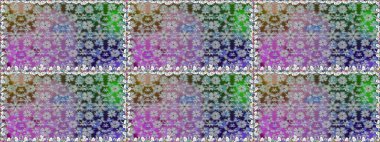 Düz Çiçek Elementleri Tasarımı. Renkli Bahar Temalı Kusursuz Arkaplan. Zentangle soyut çiçekleri. Raster illüstrasyonu. Güzel kumaş deseni. Çiçek tozu..