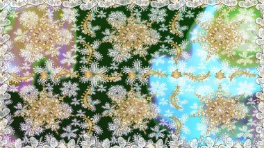 Tarafsız renklerde, altın elementlerle kusursuz desen. Geleneksel oryantasyon süsü. Klasik klasik klasik arka plan. Raster illüstrasyonu. Kusursuz klasik raster altın desenli.