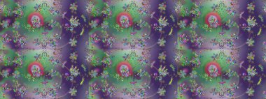 Çiçekler yeşilde, mor ve nötr renkler suluboya tarzında. Raster illüstrasyonunda kusursuz çiçek deseni.