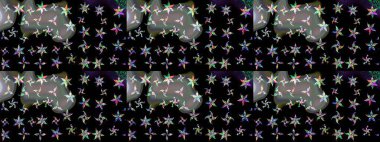 Küçük çiçekli yay deseni çiz. Raster illüstrasyonu. Suluboya tarzında siyah renkler üzerine.