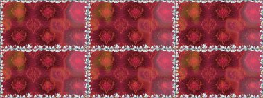 Raster illüstrasyonu. Kırmızı renkte çiçekler. El çizimi çiçekleri olan soyut, pürüzsüz desen.