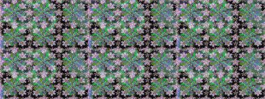 Düz Çiçek Elementleri Tasarımı. Renkli Bahar Temalı Kusursuz Arkaplan. Raster Şirin kumaş deseni. Kusursuz bağbozumu.