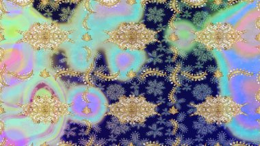 Klasik Raster altın desenini çiz. Klasik klasik klasik arka plan. Tarafsız renklerde altın elementlerle çizim. Geleneksel oryantasyon süsü.