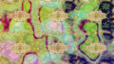 Tarafsız renklerde altın elementlerle çizim. Geleneksel oryantasyon süsü. Klasik klasik klasik arka plan. Klasik Raster altın eskiz modeli..