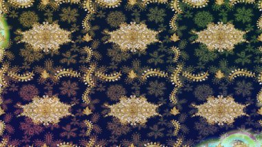 El yapımı dekoratif çerçeve, albüm kapağı, tebrik kartı, klasik Art deco tarzı. Raster soyut çiçek çelengi altın karalama fantezi yaprakları ve mavi renkli çiçek.