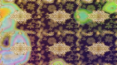 Raster illüstrasyonu. Klasik altın desenli eskiz. Kahverengi ve altın elementli altın çizim deseni. Tekrarlayan ögelerle soyut arkaplan Raster.