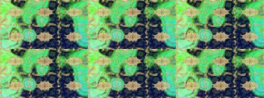 Yeşil renkte çizim deseni. Raster Golden eskiz kalıbı. Çizim altın desenli bukleler. Doğu tarzında altın elementler arabesk.