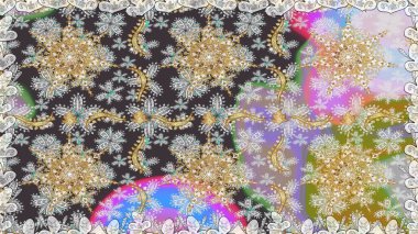 Çiçek deseni. Şık bir grafik desen. Duvar kâğıdı barok, İspanyol kumaşı. Kusursuz raster arka plan. Gri renklerdeki altın elementler.