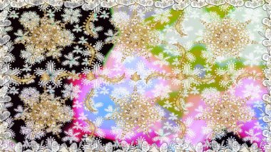 Senin tasarımın için, duvar kağıdı. Tarafsız renklerde altın çiçekli altın desenler. Raster geometrik arka plan. Altın rengi kusursuz illüstrasyon.