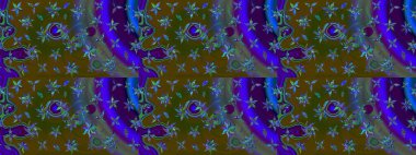 Çizim çiçek deseni duvar kâğıdı olarak kullanılabilir. Kahverengi ve yeşil renkli çiçekler. Raster illüstrasyonu.