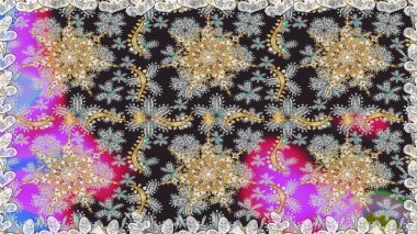 Raster oryantal süs. Geleneksel klasik altın desen. Barok tarzında kusursuz bir doğulu süsü. Altın elementlerle gri renklerde altın desen.