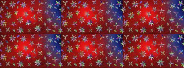 Kırmızı ve mavi renkte zarif çiçekli suluboya. Renkli Bahar Teması eskiz kalıbı. Düz Çiçek Elementleri Tasarımı. Raster illüstrasyonu.