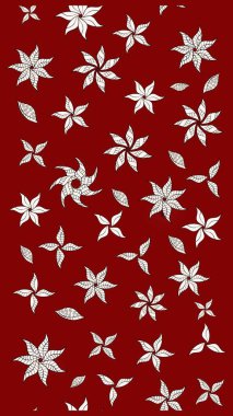 Kırmızı ve nötr renklerde yapraklar ve parlak renkli çiçeklerle muhteşem bir çiçek deseni. Modern çiçek arkaplanı. Moda baskıları için zarif bir şablon. Halk stili.