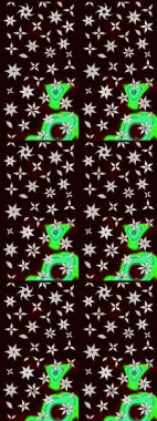 Güzel kumaş deseni. Renkli Yaz Temalı eskiz kalıbı. Raster Illustrasyon 'daki Çiçek Deseni' nin son moda çizimi. Düz Çiçek Elementleri Tasarımı.