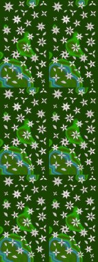 Kumaş desenli papatya çiçeği detayı. Yeşil ve nötr renkte çiçekler.