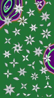 Yeşil ve nötr renklere karalamalar çizilmiş çiçek deseni. Raster illüstrasyonu.