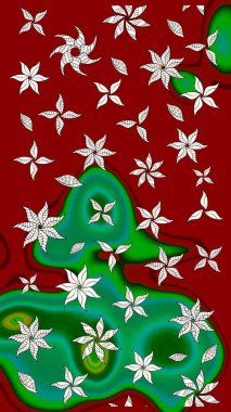 Raster illüstrasyonu. Raster deseni. Kibar, yaz çiçekleri kırmızı ve yeşil renklerde. Küçük çiçekte sevimli çiçek deseni var..