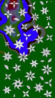 El çizimi. Raster illüstrasyonu. Çiçekli, yapraklı, çiçek desenli çizim..