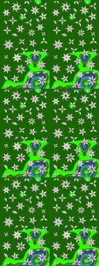 Renkli Bahar Teması eskiz kalıbı. Yeşil ve nötr renklerde çiçekler. Düz Çiçek Elementleri Tasarımı. Asya tekstil tarzında. Raster illüstrasyonu. Çiçek desenini çiz.