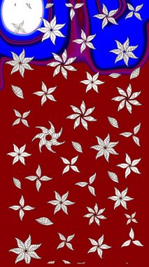 Kırmızı ve mavi renkte şirin çiçekler. Küçük çiçekli basit bir çiçek çizimi. Raster illüstrasyonu. Moda baskısı, albüm, ambalaj kağıdı, duvar kağıdı için zarif dekoratif süslemeler..