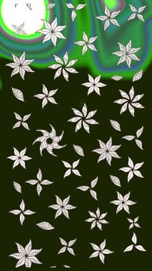 Modern gelişim, gri ve yeşil raster arka plan duvar kağıdı çizimi, klasik çizgili desenli desenli çiçekler, çiçekli süsler. Çiçekli el çizimi çizimi deseni.