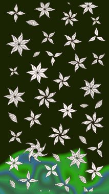 Yapraklı çizim şekli. Şirin, zarif çiçekler Raster illüstrasyonu. Tekstil için figür. Poster ya da kapak için arka plan. Davetiye ve kartpostal tasarımı için dekoratif çiçek unsurları.