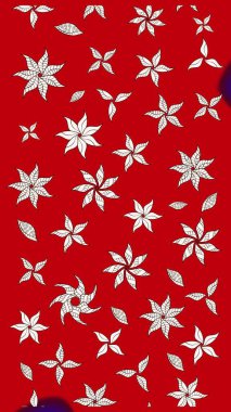 Renkli Bahar Teması eskiz kalıbı. Kırmızı ve nötr renklerde çiçekler. Çiçek desenli çizim. Raster illüstrasyonu. Asya tekstil tarzında. Düz Çiçek Elementleri Tasarımı.