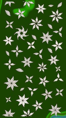 Yeşil ve nötr renklerde çiçekler. Raster illüstrasyonunda çiçek deseni çizimi.