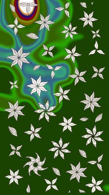 Suluboya çiçekli çiçek deseni. Yeşil ve nötr renklerde güzel bir tekstil. Raster illüstrasyonu.