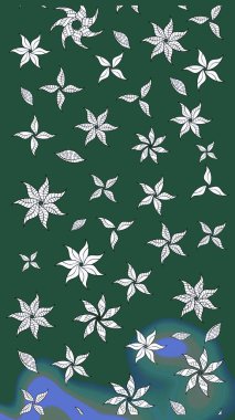 Ağaç dallı bahar çiçekleriyle desen, yeşil renklerde ve çiçek siluetiyle nötr renkler. Raster deseni.