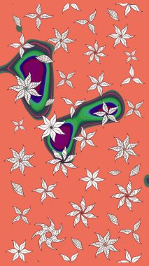 Çiçek desenli eskiz. Gömlek baskısı için çiçek boyası. Turuncu ve nötr renkte çiçekler.