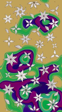 Raster. Sarı ve yeşil renkli güzel çiçekli çizim deseni, suluboya çiçek deseni, duvar kağıdı, kart veya kumaş için fayanslı..