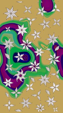 Klasik çiçekler. Yaz çiçekleri teması. Suluboya resim taklit Raster çizimi. El çizimi, soyut ve süslü elementler. Sarı ve yeşil renkler.