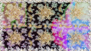 Altın karalama fantezi yapraklarından ve gri renkli çiçeklerden Raster soyut çiçek çelengi. El yapımı dekoratif çerçeve, albüm kapağı, tebrik kartı, klasik Art deco tarzı.