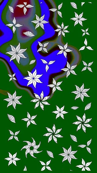 El çizimi. Raster illüstrasyonu. Çiçekli, yapraklı, çiçek desenli çizim..