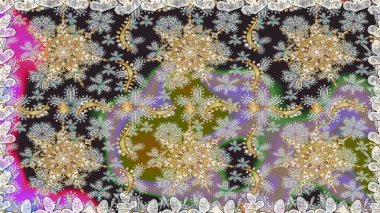 Antika altın tekrarlanabilir duvar kağıdı. Damask pürüzsüz yineleme kalıbı. Gri renklerdeki altın element. Barok tarzında altın çiçekli süs..